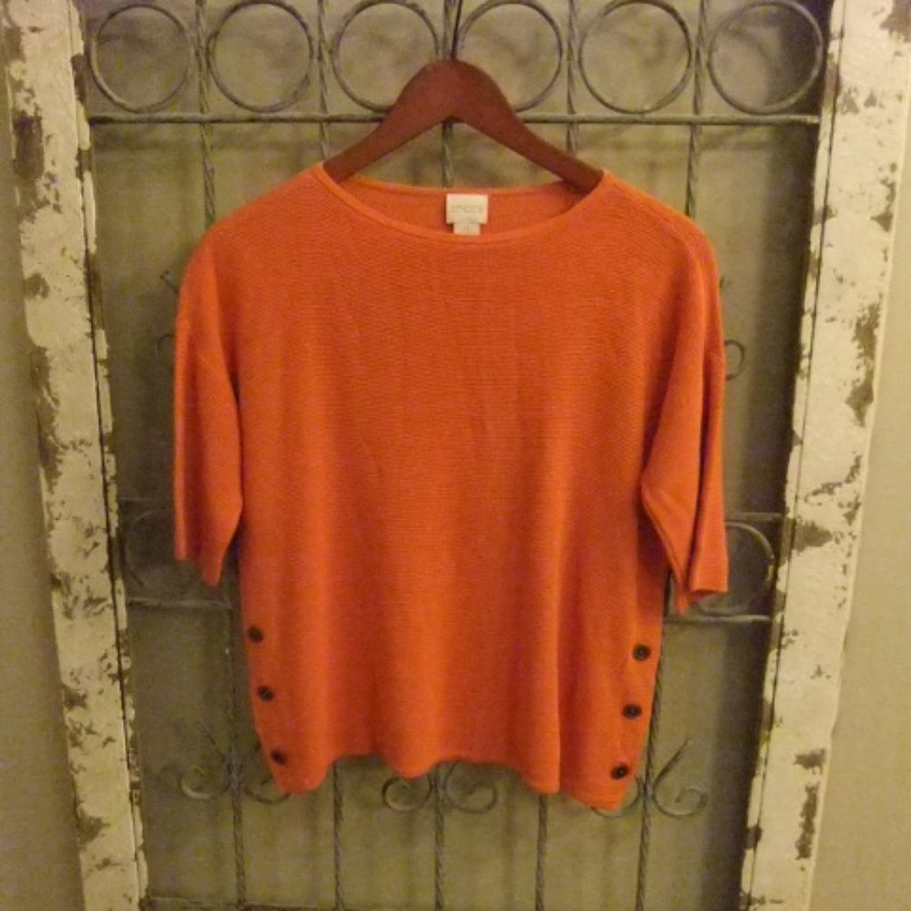 CHICO'S WOMEN ROUNED NECK SHORT SLEEVE TOP-SIZE 0